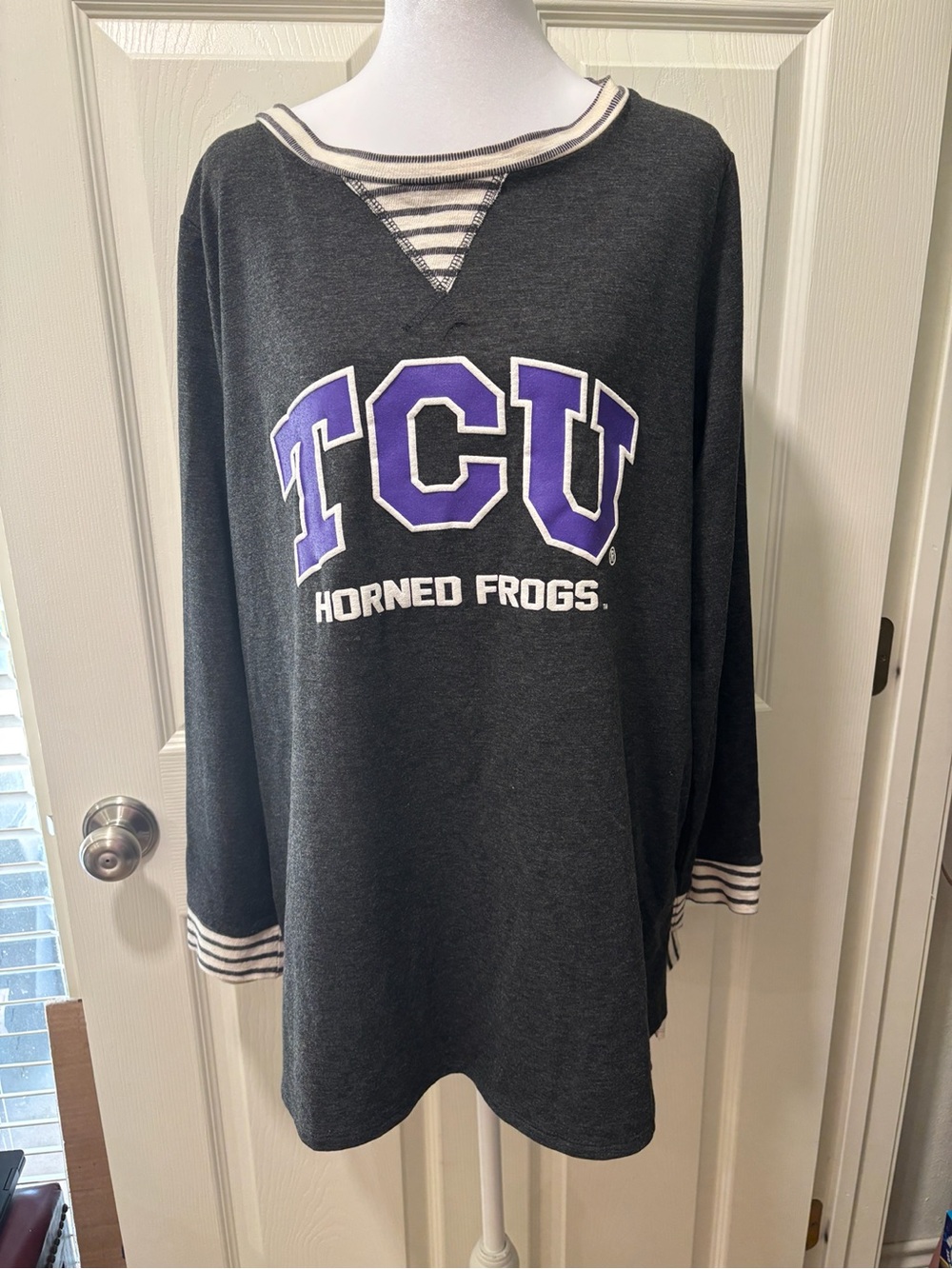 Gameday Couture TCU Horned Frogs Tunic Top XL XXL Gray Striped Hi Low